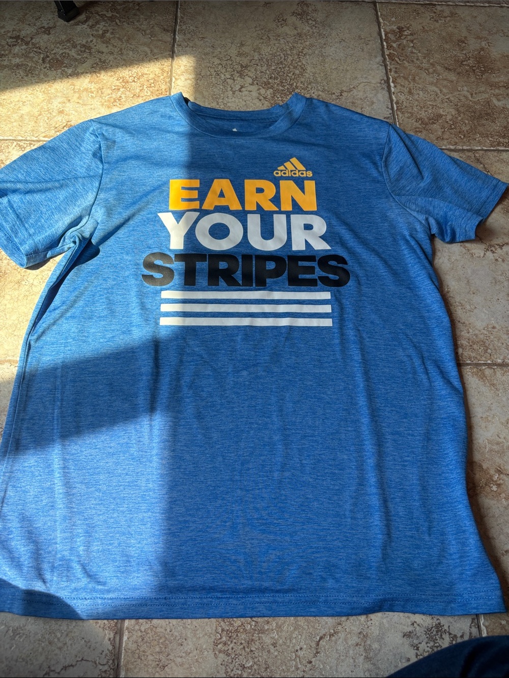 Boys XL adidas Blue Short-Sleeve 'Earn Your Stripes' Graphic Tee